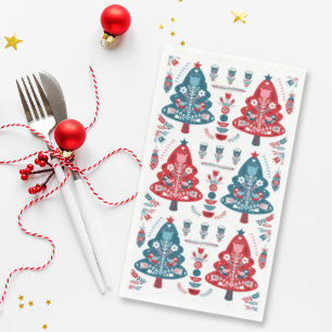 Serviette En Papier Motif d'arbre de Noël d'art populaire nordique rou