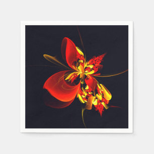 Serviette En Papier Motif d'art abstrait moderne floral rouge jaune #1