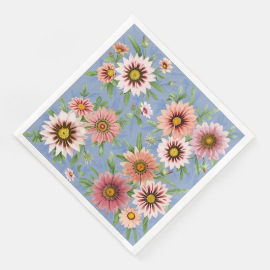 Serviette En Papier Motif d'art botanique bleu et rose (Coin)