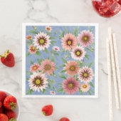 Serviette En Papier Motif d'art botanique bleu et rose (En situation)
