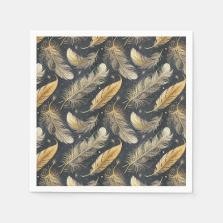 Serviette En Papier Motif d'Art de Plumes d'Or Magiques Flottantes