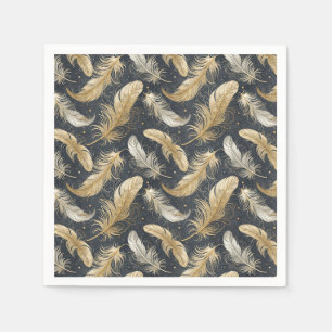 Serviette En Papier Motif d'art de plumes dorées flottantes magiques
