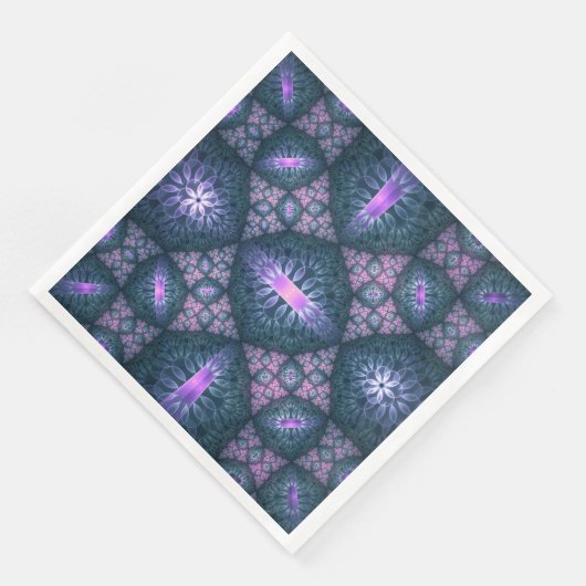 Serviette En Papier motif d'art fractal 3D Turquoise violet rose (Coin)