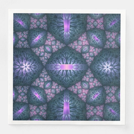 Serviette En Papier motif d'art fractal 3D Turquoise violet rose (Devant)