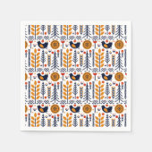Serviette En Papier Motif d'art populaire aux oiseaux d'automne (Devant)