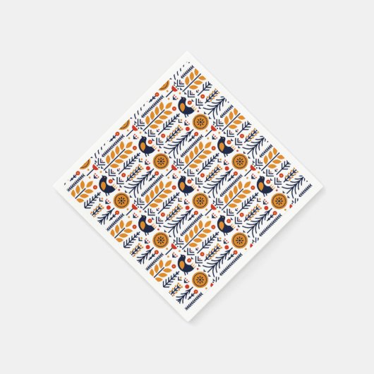 Serviette En Papier Motif d'art populaire aux oiseaux d'automne (Coin)