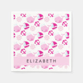 Serviette En Papier Motif De Baleines, Baleines Roses, Votre Nom (Devant)