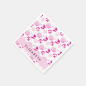 Serviette En Papier Motif De Baleines, Baleines Roses, Votre Nom (Coin)