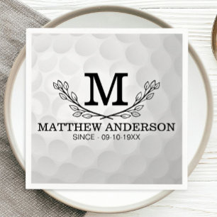 Serviette En Papier Motif de balle de golf personnalisé Nom Monogramme