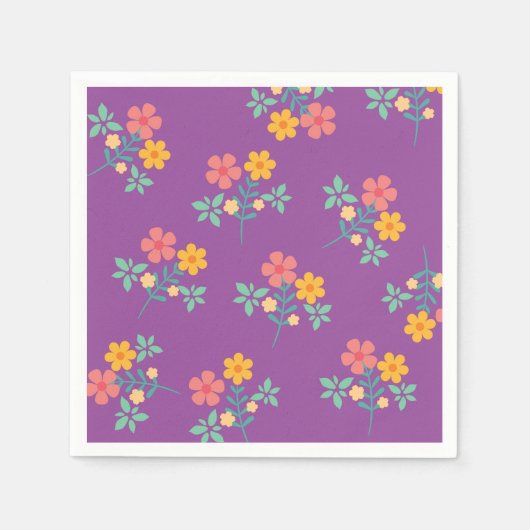 Serviette En Papier Motif de bouquet Retro Daisy en violet (Devant)