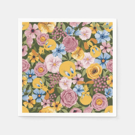 Serviette En Papier Motif de broderie florale TWEETY™ (Devant)