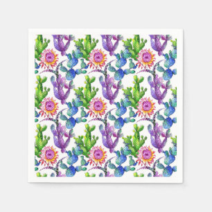 Serviette En Papier Motif de cactus de fleur sauvage d'aquarelle