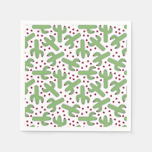 Serviette En Papier Motif de cactus et de fleurs roses (Devant)