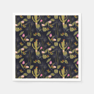 Serviette En Papier Motif de cactus nocturne d'été foncé