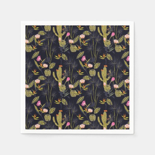 Serviette En Papier Motif de cactus nocturne d'été foncé (Devant)