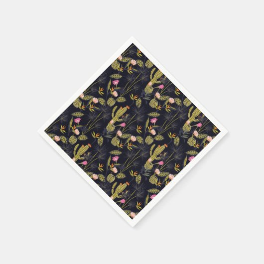 Serviette En Papier Motif de cactus nocturne d'été foncé (Coin)