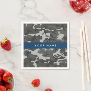 Serviette En Papier Motif de camouflage gris, Votre nom, Personnaliser