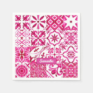 Serviette En Papier Motif de carreaux de majolique siciliens rouges d'