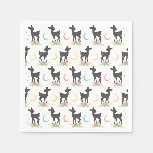 Serviette En Papier Motif de cerfs, Cerf de bébé, Boho, Fleurs, Lune (Devant)