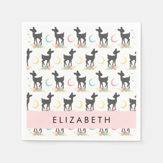 Serviette En Papier Motif de cerfs, Cerf de bébé, Boho, Fleurs, Votre (Devant)