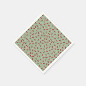 Serviette En Papier Motif de cerises sur fond vert (Coin)