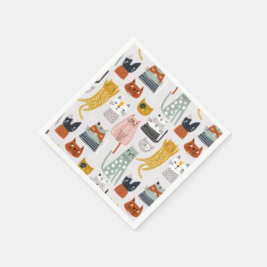 Serviette En Papier Motif de chat à main mignon Doodle (Coin)