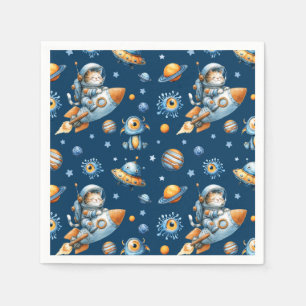 Serviette En Papier Motif de chat astronaute mignon, espace, galaxie
