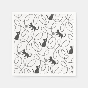 Serviette En Papier Motif de chat noir joueur et boule de laine