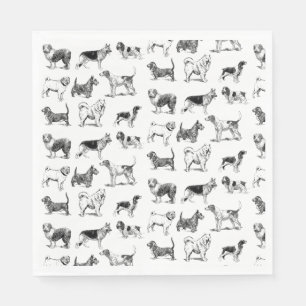 Serviette En Papier Motif de chiens Vintages noirs et blancs