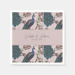 Serviette En Papier Motif de chinoiserie paon rose vintage
