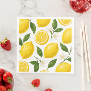 Serviette En Papier Motif de citron frais avec feuilles et fleurs