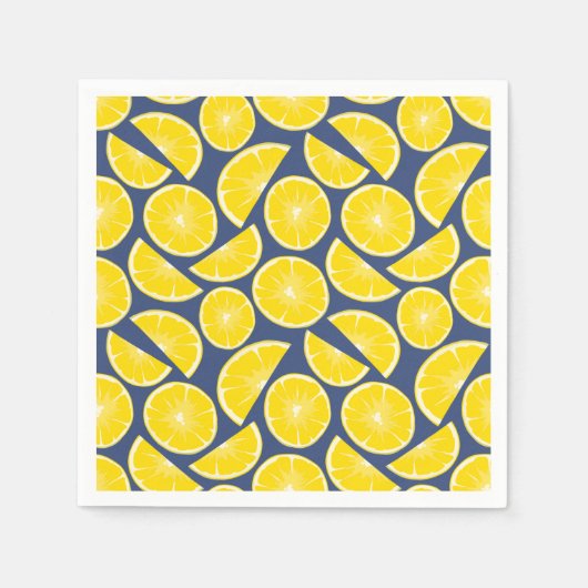 Serviette En Papier Motif de citrons bleu et jaune rustique (Devant)