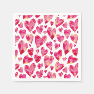 Serviette En Papier Motif de cœur d'amour à l'aquarelle rose