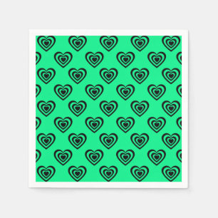 Serviette En Papier Motif de cœur hypnotique vert menthe rétro   