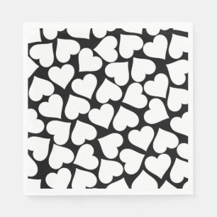 Serviette En Papier Motif de coeur noir et blanc rétro