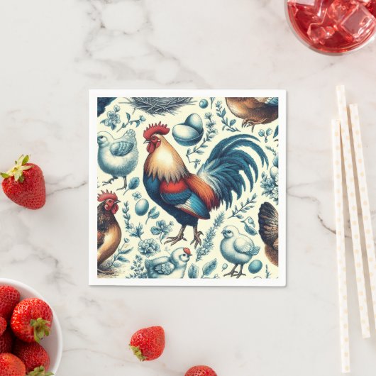 Serviette En Papier Motif de coq de ferme Retro (En situation)