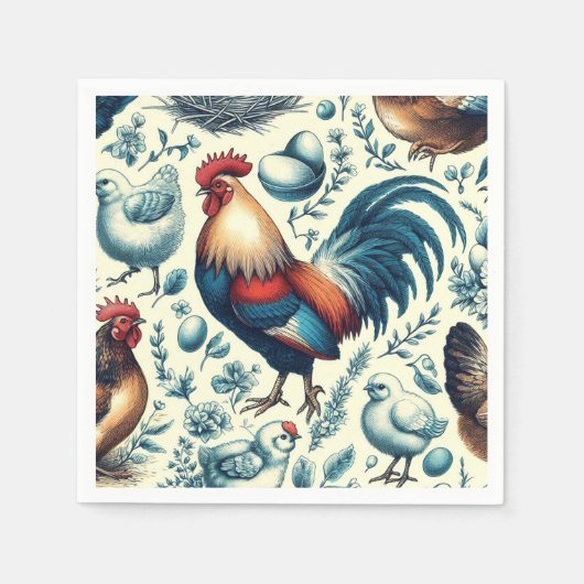 Serviette En Papier Motif de coq de ferme Retro (Devant)