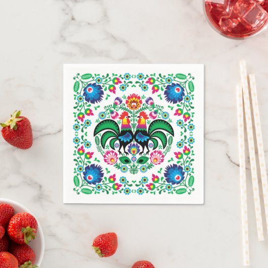 Serviette En Papier Motif de coq polonais carré (En situation)