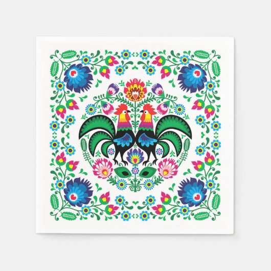 Serviette En Papier Motif de coq polonais carré (Devant)