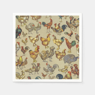 Serviette En Papier Motif de coq poulet vintage : Art de ferme