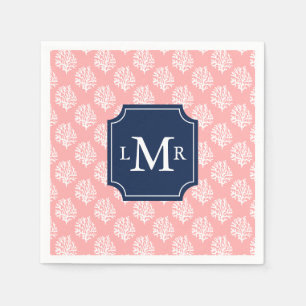 Serviette En Papier Motif de corail mignon et monogramme bleu