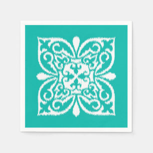Serviette En Papier Motif de damassé d'Ikat - turquoise et blanc