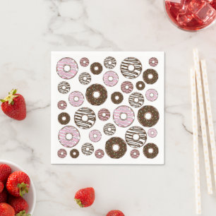 Serviette En Papier Motif De Donuts, Donuts Roses, Donuts Brown