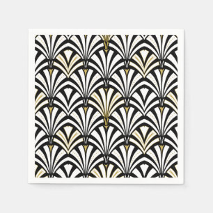 Serviette En Papier Motif de fan d'art déco - noir et blanc