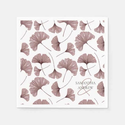 Serviette En Papier Motif de feuillage moderne Dusty Pink Ginkgo (Devant)