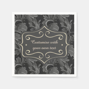 Serviette En Papier Motif de feuille personnalisé vintage noir et blan