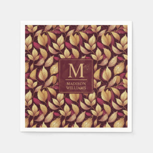 Serviette En Papier Motif de feuilles d'automne pailleté or marron rou