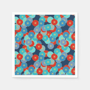 Serviette En Papier Motif de fleurs Art Déco - bleu, turquoise et roug