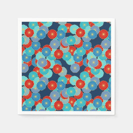 Serviette En Papier Motif de fleurs Art Déco - bleu, turquoise et roug (Devant)