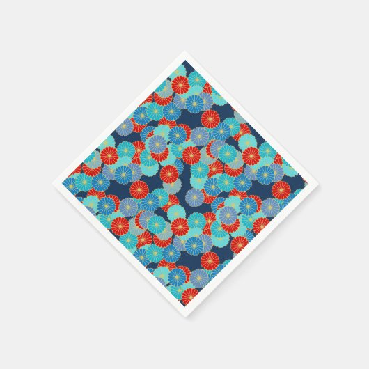 Serviette En Papier Motif de fleurs Art Déco - bleu, turquoise et roug (Coin)